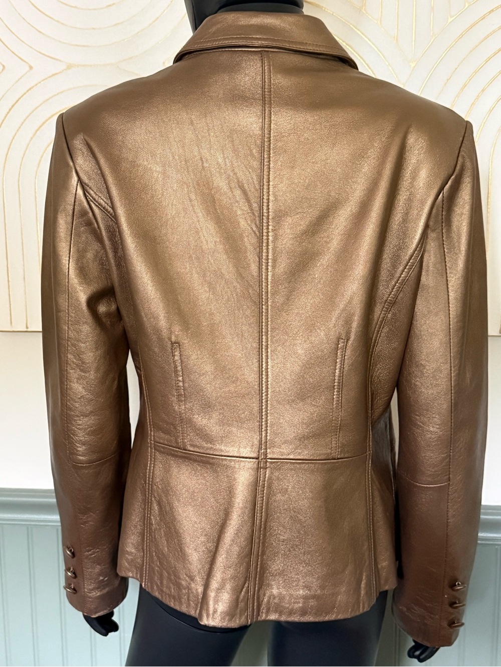 Bernardo Women’s Bronze Genuine Leather Blazer Jacket Holiday Party | Large - Picture 11 of 14